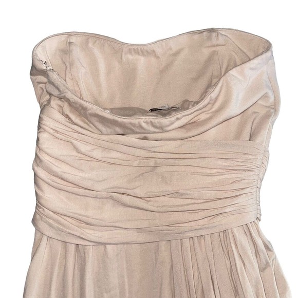 Boston Proper Strapless Drape Mini Dress S Jersey Knit Asymmetric Stretchy Nude - Picture 13 of 15